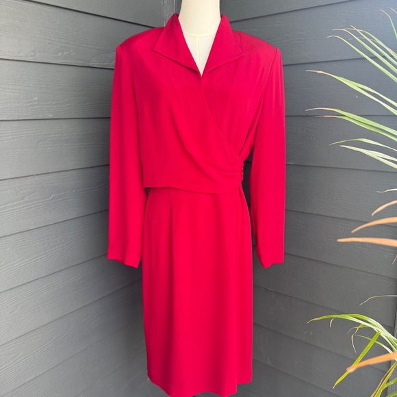 Donna Morgan Dresses & Skirts - Donna Morgan Silk Wrap Midi Dress Pink Long Sleeve Cocktail Size 10